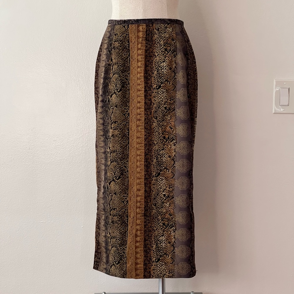 Vintage Snakeskin-Patterned Skirt with Gold Motifs.